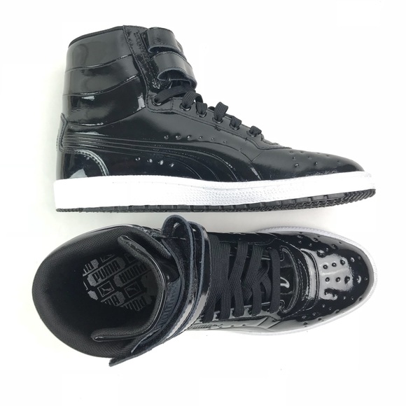 black shiny high top sneakers